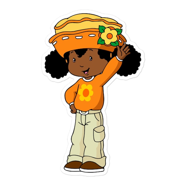 Orange Blossom Strawberry Shortcake Sticker, Cute Black Cartoon Character. Laptop Decoration