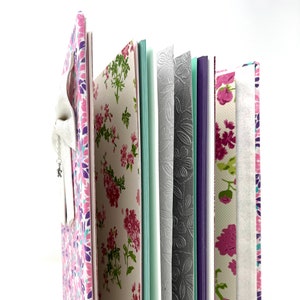 9.5x6.5 floral handmade cloth hardback pink purple teal flower themed scrapbook junk journal