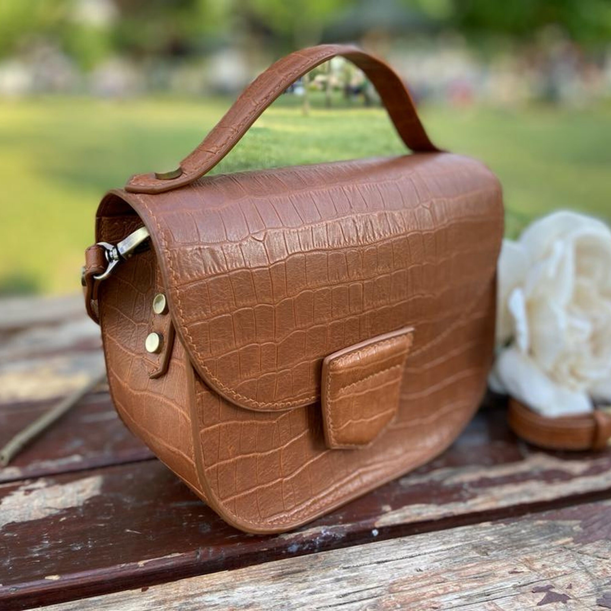 Berber Leather Small Leather Saddle Bag Half Moon Brown