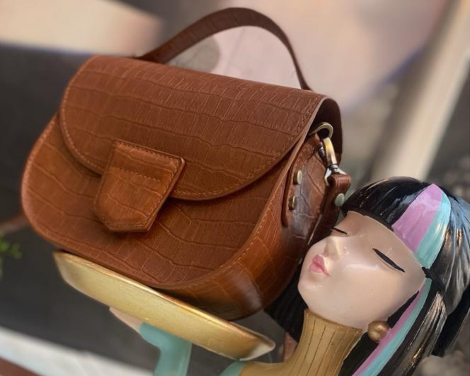 Camel Brown Saddle Leather Shoulder Bag, Women&rsquo;s Small Half Moon