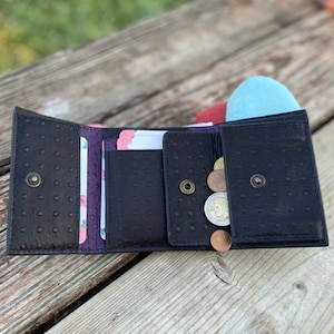 Cartera de piel de avestruz negra hecha a mano, billetera triple, monedero minimalista, tarjetero, cierre a presión, regalo, envío exprés.