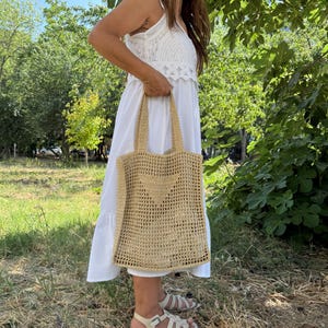 Handmade Raffia Tote Bag: Large Boho Crochet Beach Purse