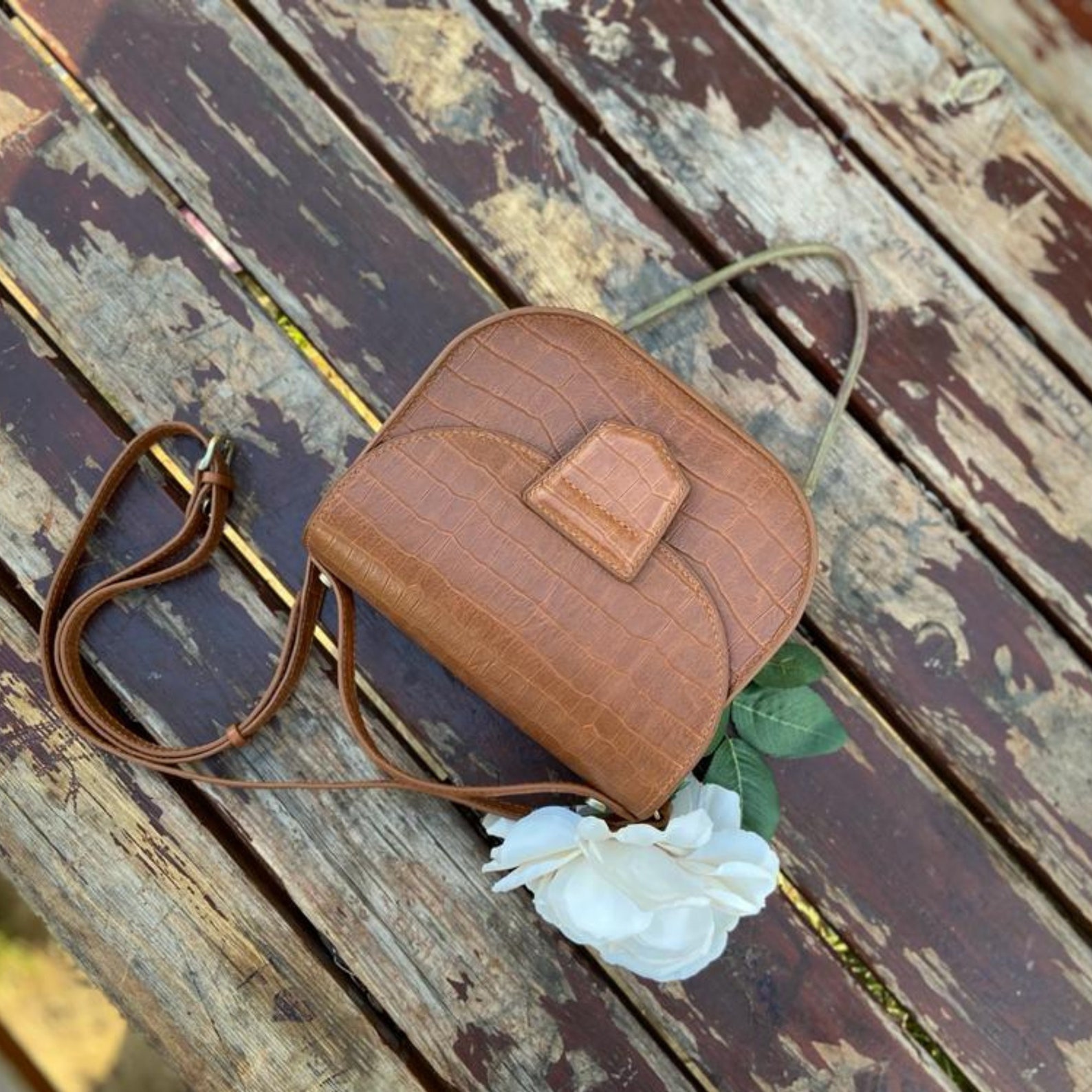 Camel Brown Saddle Leather Shoulder Bag, Women's Small Half Moon Crossbody Bag, Mini Top Handle ...