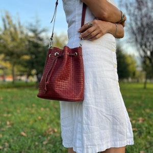 Sac seau en cuir fait main en cuir véritable bordeaux sac à main bohème pour femme livraison gratuite