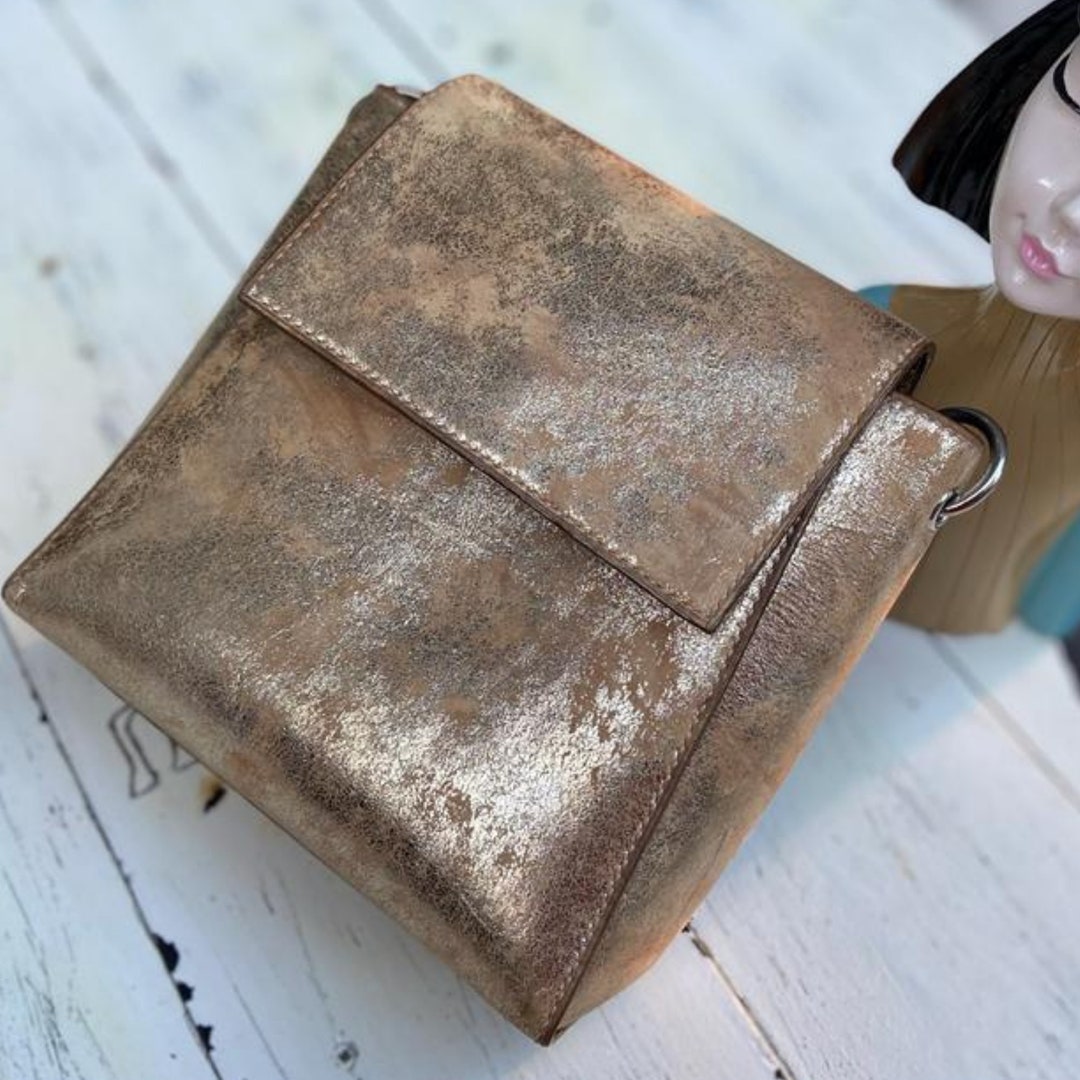 Gold Color Real Leather Bag ,metallic Shine Bag With Adjustable Strap