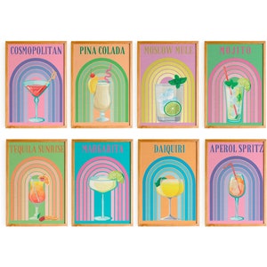 8 Cocktail Druck Set, Alkohol Drucke, Getränke Wand Dekor, Trendy Getränke Poster, Cocktail Druck Wand, Cocktail Art Print, Cocktail Drink Druck