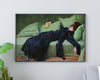 Decadente jonge vrouw print, vintage kunst aan de muur, decadente jonge vrouw na de dans print, Ramon Casas print, art nouveau, olieverfschilderij print
