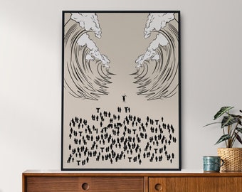 Moses Parting the Red Sea Biblical Art Print, Religious Art, Christian Art, Faith Art, Crossing the Red Sea, Jesus Art, Bible Wall Art