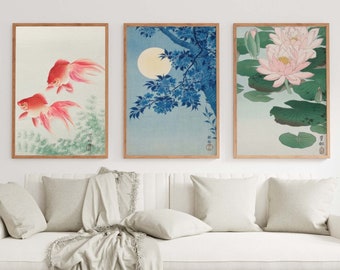 Japanese Wall Art Set of 3 Posters, Japanese Wall Print, Floral Print ...