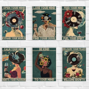 6 Lose Your Mind Find Your Soul Vintage Poster Bundle, Lose Your Mind Print, Be Kind To Your Mind Vintage Poster, Retro Poster Print