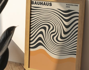 Bauhaus Print, Bauhaus Black Stripe and Orange, plakat wystawy Bauhaus, minimalistyczna sztuka ścienna, projekt Bauhaus, plakat Bauhaus, sztuka Bauhaus