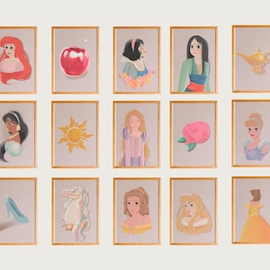 20 Princess Wall Art Prints Bundle, Princess Themed Wall Prints, Princess Wall Decor Nursery, Princess Nursery Decor, Princesses Art Print