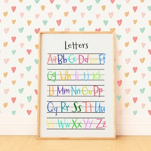 Arte com alfabeto para berçário, letras para berçário, letras para berçário, pôster com letras, arte de parede com letras, arte educacional com letras do alfabeto para berçário