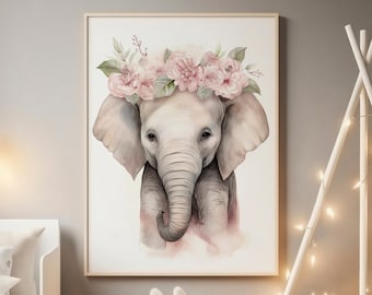 Elephant Nursery Decor, Elephant Art Wall Print Decor, Elephant Wall Print, Elephant Art Print, Elephant Flower Art, Elephant Poster Art