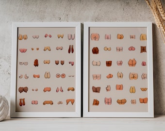 Set of 2 Body Positive Print, Feminist Art Print, Body Positive Art, Famale Body Print, All Bodies Are Good, Body Positivity, Bathroom Decor