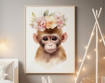 Monkey Nursery Decor, Monkey Nursery Art, Monkey Nursery Print, Monkey Wall Art, Monkey Art Print, Monkey Digital Art, Monkey Animal Art