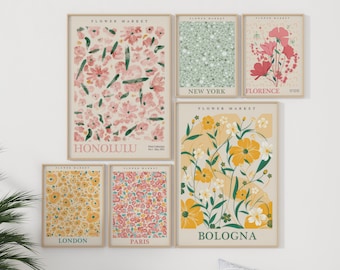 Set von 6 Blumenmarkt-Drucken, Blumenmarkt-Poster, botanische Wandkunst, Blumenmarkt-Galerie-Wand-Set, Blumenmarkt-Kunst-Wand-Dekor