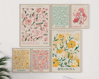 Set of 6 Flower Market Prints, Flower Market Poster, Botanical Wall Art, Flower Market Gallery Wall Set, Flower Market Art Wall Decor