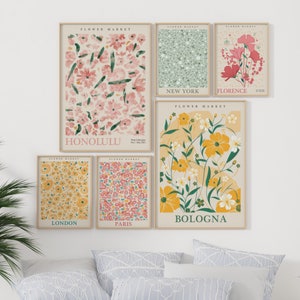 Set of 6 Flower Market Prints, Flower Market Poster, Botanical Wall Art, Flower Market Gallery Wall Set, Flower Market Art Wall Decor