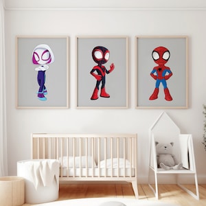 Ensemble de 3 affiches Spiderman et ses amis Spiderman, chambre d'enfant super-héros, art mural super-héros, art mural pour chambre d'enfants, art mural Spiderman