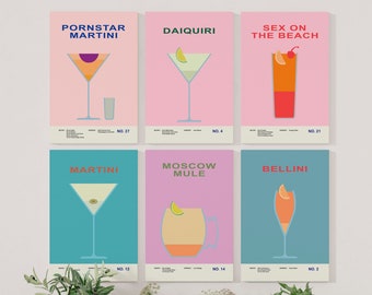 6 Cocktail Bar Wall Art Cocktail Prints Kitchen Art Cocktail Poster Art Cocktail Recipe Art Cocktail Print Wall Art Cocktails Art Print