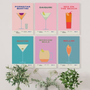 6 Cocktail Bar Wall Art Cócteles Impresiones Cocina Arte Cóctel Cartel Arte Cóctel Receta Arte Cóctel Impresión Arte de la pared Cócteles Impresión de arte