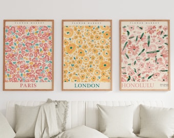 Set of 3 Flower Market Prints, Flower Market Poster, Botanical Wall Art, Flower Market Gallery Wall Set, Flower Market Art Wall Decor