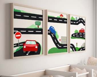 3 Car wall art Set, car nursery decor, boy room car decor, car print set, truck nursery print, car nursery prints, Boys Nursery Decor