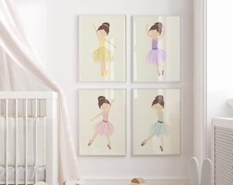 4 Ballerina Nursery Decor Prints Set, Toddler Girl Room Decor, Ballerina Wall Art, Ballerina Art Print, Ballerinas Wall Art