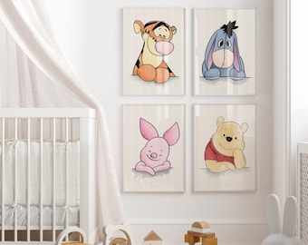4 Winnie the Pooh Art Print Set, Winnie the Pooh Set, winnie the pooh printable, winnie the pooh print, Winnie the Pooh Nursery Wall Art
