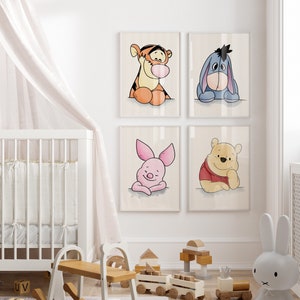 4 Winnie the Pooh Kunstdruck Set, Winnie the Pooh Set, Winnie the Pooh druckbar, Winnie the Pooh Druck, Winnie the Pooh Kinderzimmer Wandkunst