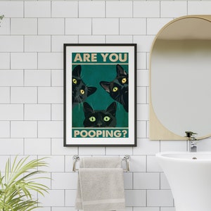 Stampa gatto che fa la cacca, arredamento bagno stampabile gatto, poster divertente per il bagno, arte della parete per arredamento bagno, poster gatto divertente che fa la cacca