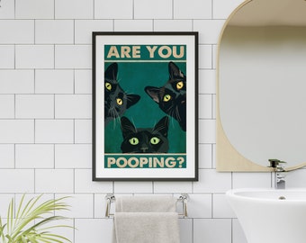 Czy robisz kupę z nadrukiem kota, wystrój łazienki do druku z kotem, zabawny plakat łazienkowy, wystrój łazienki Wall Art, zabawny kot czy robisz kupę plakat