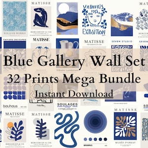 32 impressões de conjunto de parede de galeria azul - arte de parede de galeria azul, conjunto de parede de galeria, parede de galeria azul, conjunto de pôster azul, conjunto de impressão azul, pôster Matisse