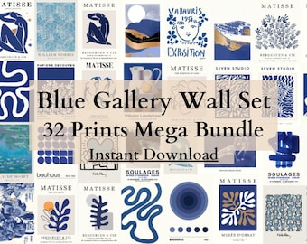 32 Blue Gallery Wall Set Prints- Blue Gallery Wall Art, Gallery Wall Set, Blue Gallery Wall, Blue Poster Set, Blue Print Set, Matisse Poster