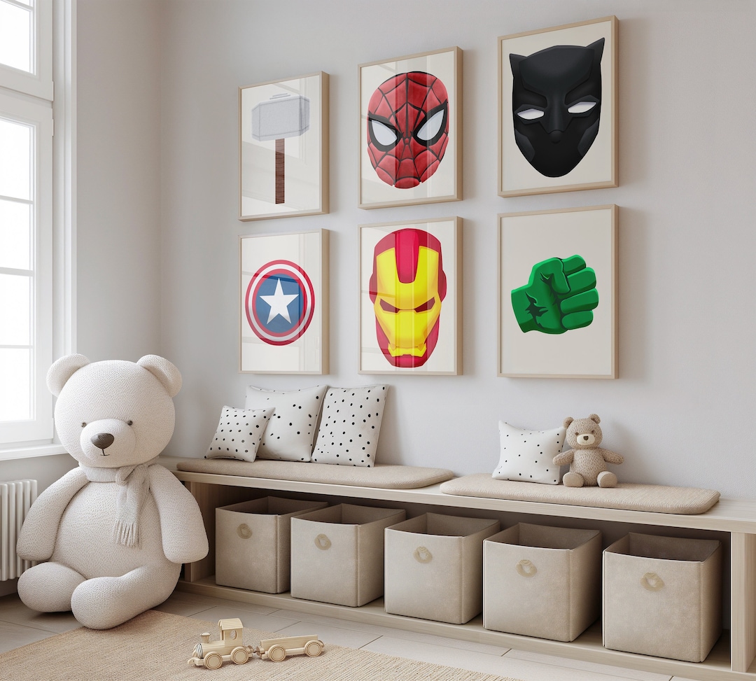 6 Nursery Avengers Superhero Set, Superhero Prints for Boys Room ...