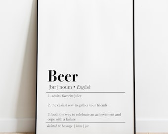 Impresión de definición de cerveza, arte mural de cerveza, impresión artística de cerveza, arte imprimible de cerveza, decoración artística de cerveza, impresión de póster de cerveza, impresión de pared de cerveza, decoración de carrito de bar