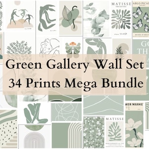 34 Grüne Galerie-Wanddrucke, botanische Drucke, von der Natur inspirierte Kunst, Natur-Wandkunst, grüne Wandkunst, abstrakter grüner Druck