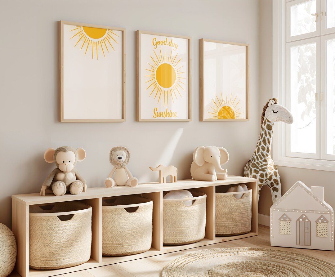 3 Sun Nursery Decor Set, Sun Nursery Wall Art, Sun Nursery Print, Sun ...