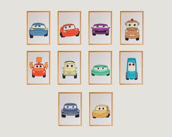 Pacote com 10 pôsteres do filme Carros, impressões do filme Carros, arte do filme Carros, arte de parede do filme Carros, impressão do Relâmpago Mcqueen, berçário do filme Carros