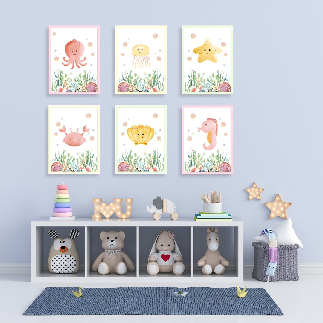 6 Under the Sea Nursery Prints Set, Ocean Animal Prints, Nautical Wall ...