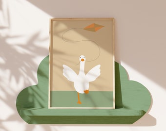 Arte de pared de ganso gracioso, decoración de ganso gracioso, impresiones de ganso gracioso, impresión de ganso para guardería, póster de ganso lindo, imprimible de animal de granja, impresión de ganso lindo