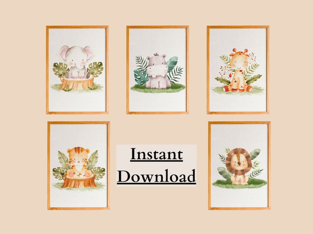 5 Jungle Animal Nursery Prints Jungle Animal Wall Art Jungle Animals ...