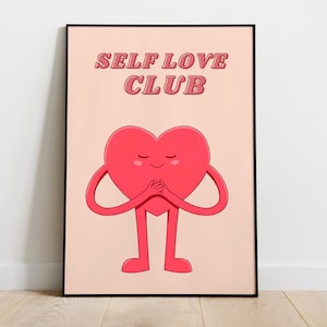 Impressão do Self Love Club, Arte do Self Love Club, Pôster do Self Love Club, Impressão digital com citação retrô, Decoração de parede retrô, Decoração motivacional