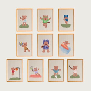 Sport Teddy Bear Nursery Prints: Playful Boy Room Decor (Digital Download)