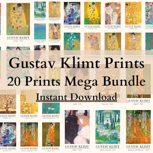 Paquete de 20 impresiones de Gustav Klimt, pintura de Gustav Klimt, obra de arte de Gustav Klimt, arte de Gustav Klimt, cartel de Gustav Klimt, impresión Art Nouveau