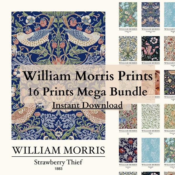 Set of 16 William Morris Prints: 16 Stunning Prints Inspired by the Arts and Crafts Movement | William Morris Printable Poster