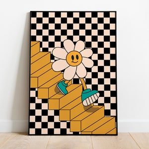 Impressão de flores retrô, arte de flores retrô, impressão de arte retrô, arte de dormitório retrô, arte de parede de música retrô, arte de parede de estilo retrô, arte de parede retrô para impressão