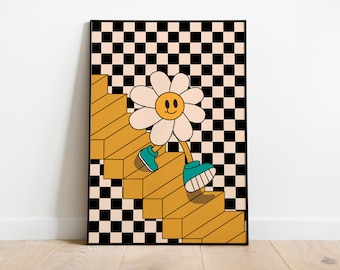 Retro bloemenprint, retro bloemenkunst, retro art print, retro slaapzaal kunst, kunst aan de muur retro muziek, kunst aan de muur retro stijl, retro kunst aan de muur afdrukbare