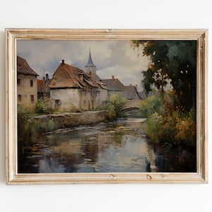 Vintage Country Painting Rustic European Village Art, Vintage Country House Painting, Rustic European Village Print, Rustic Vintage Art
